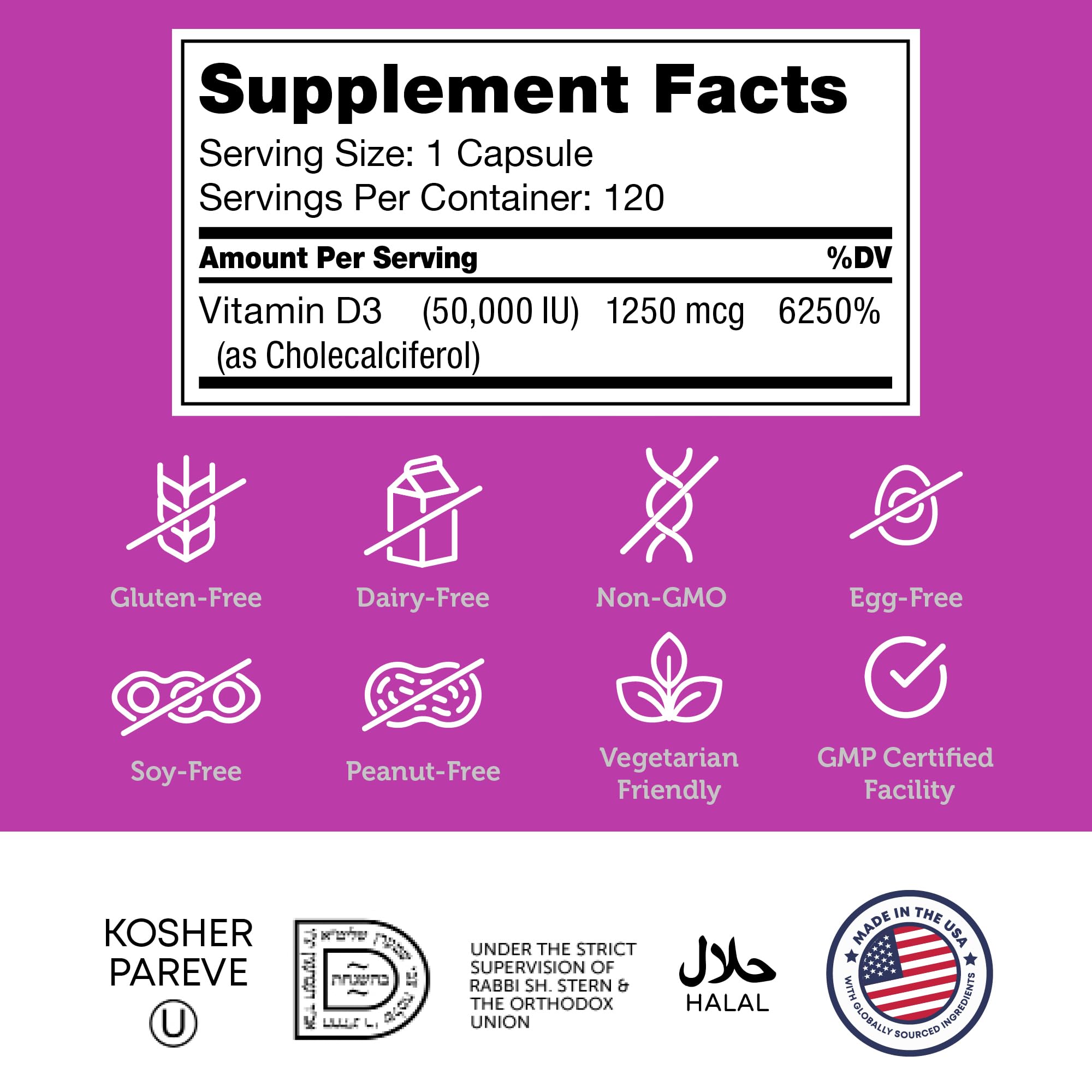 Dairy-free, gluten-free and soy-free Vitamin D3 supplement