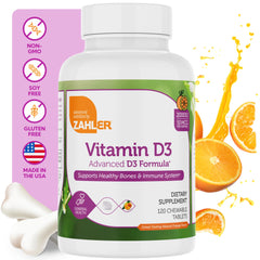 Orange-flavored Zahler Vitamin D3 2000IU chewable tablets displayed