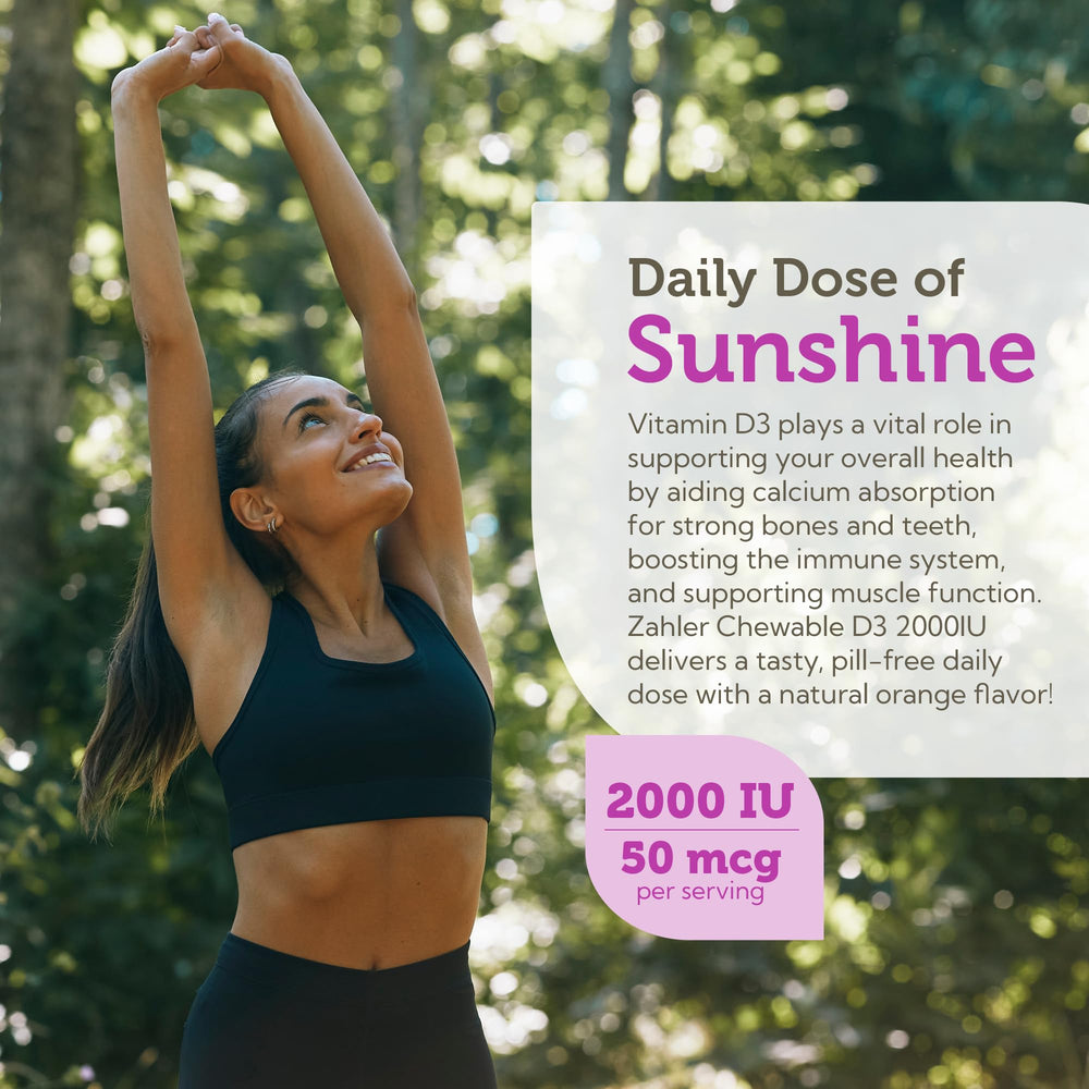 Zahler Vitamin D3 2000IU chewable tablets on white background