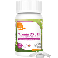 Back label of Zahler Vitamin D3 & K2 chewable supplement