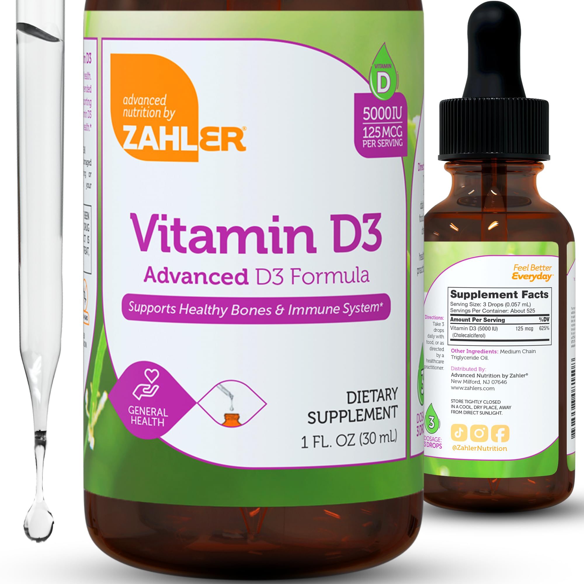 Zahler Vitamin D3 Liquid 5000 IU drops being applied