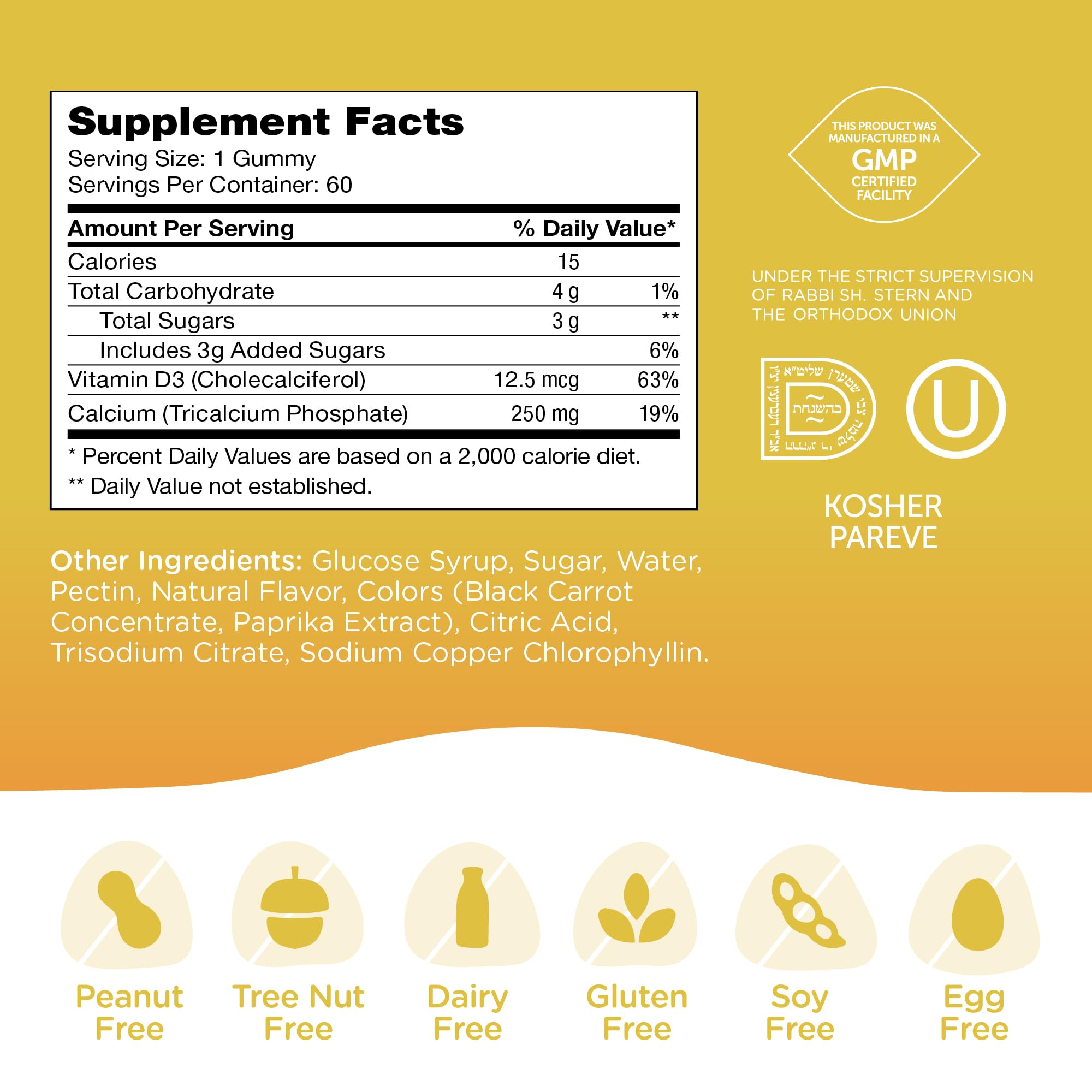 60-count bottle of Zahler calcium gummies for children