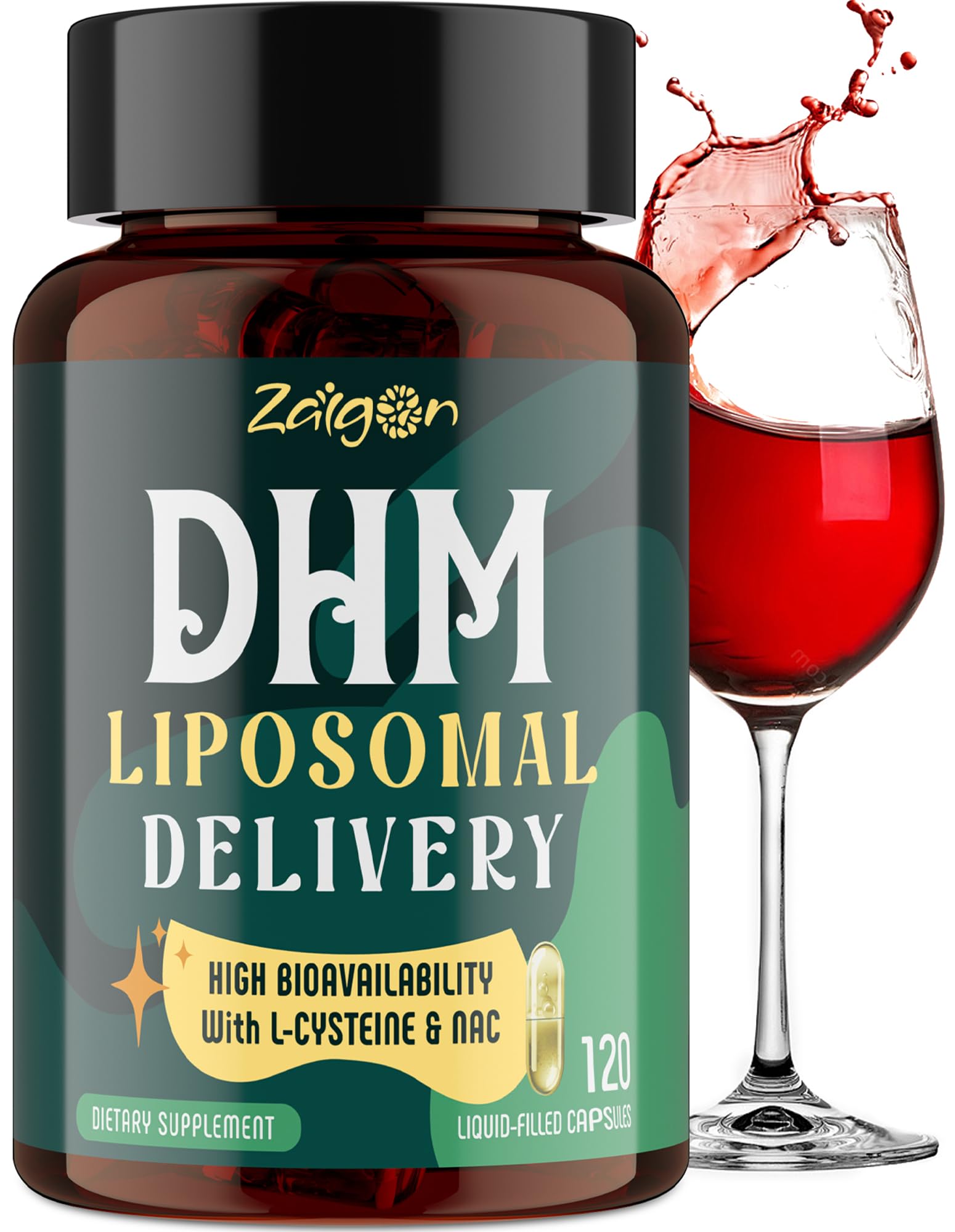 Front view of Zaigon Hangover DHM 120-cap bottle