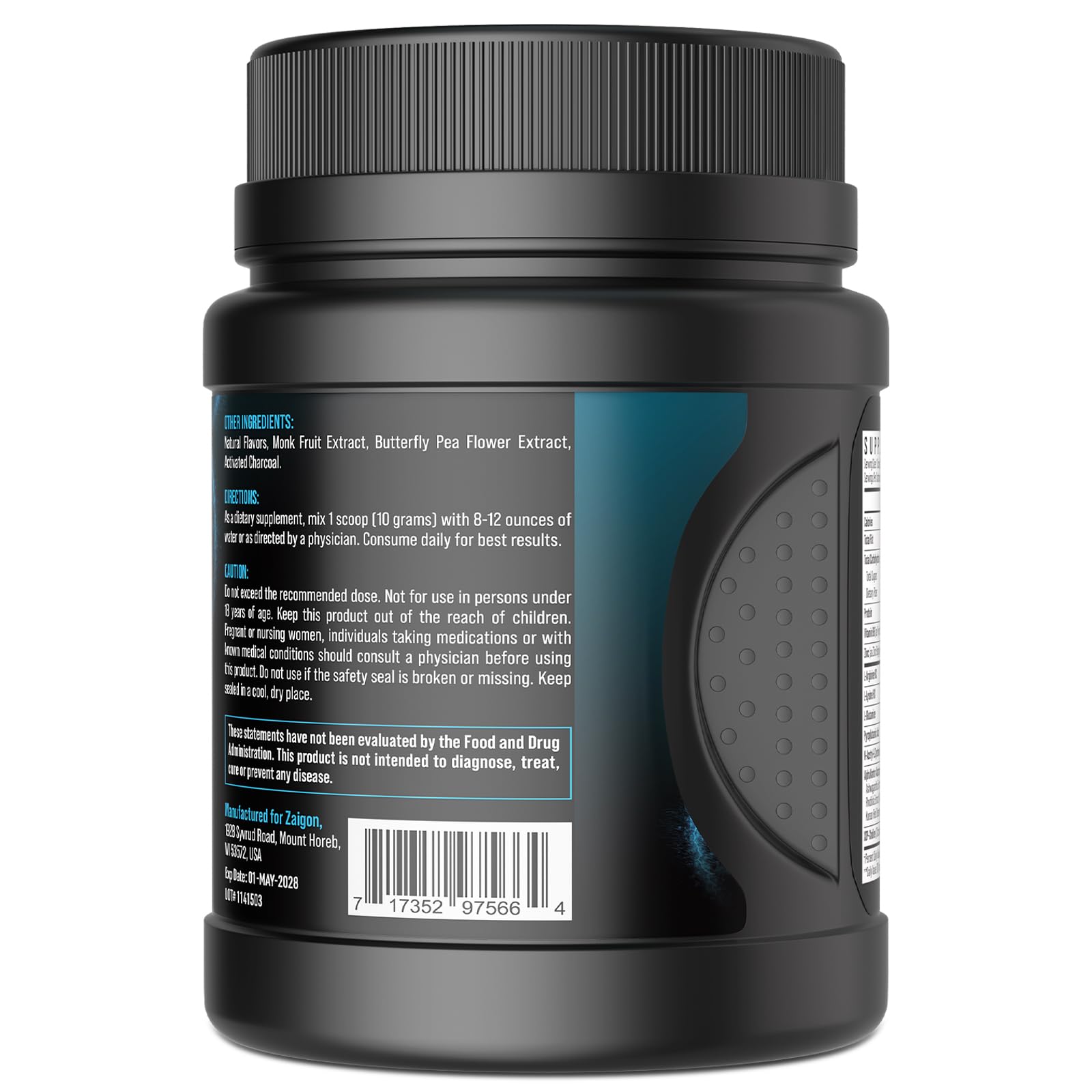 Zaigon AlphaBlend-10 ingredients panel emphasizes L-Arginine and L-Lysine synergy.