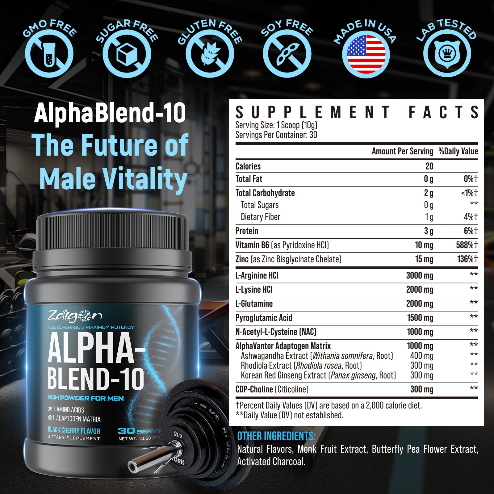 Clean formula icons show GMO-free, gluten-free, dairy-free attributes.