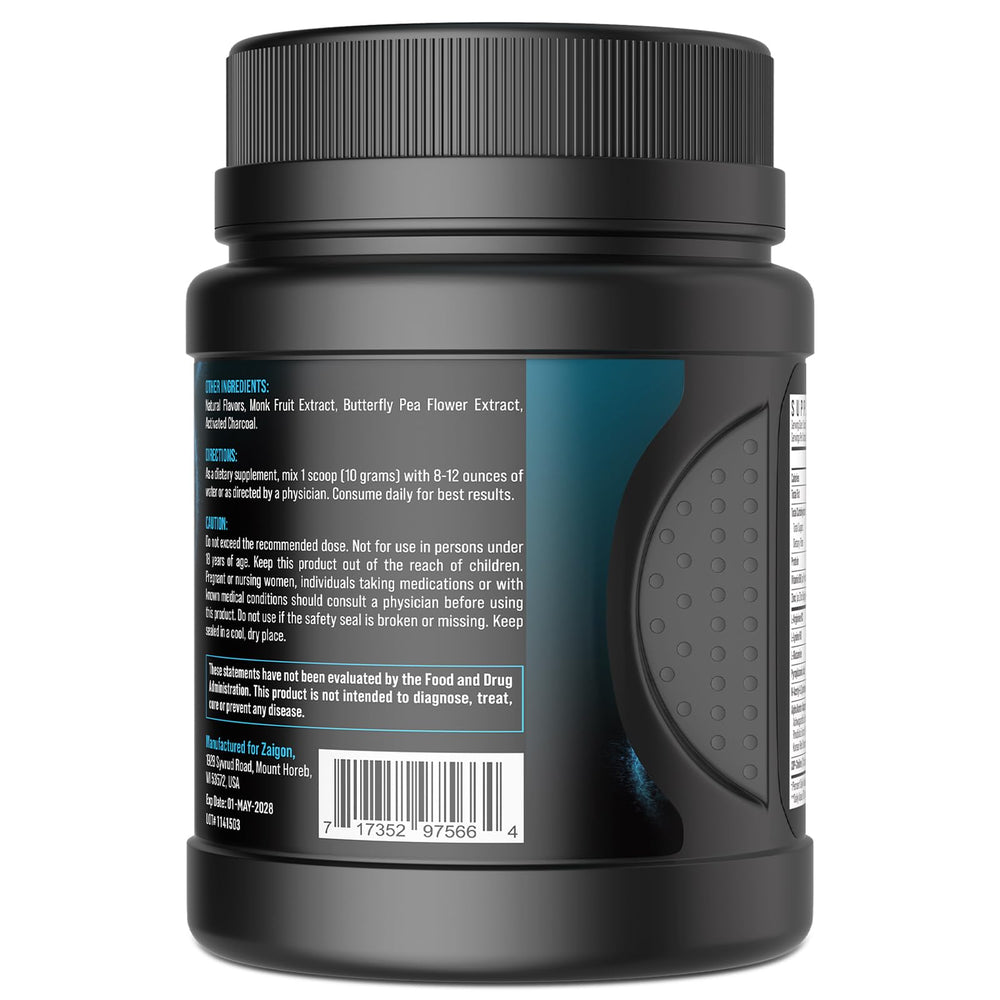 Zaigon serving scoop with powder ready to mix for pre-workout energy.