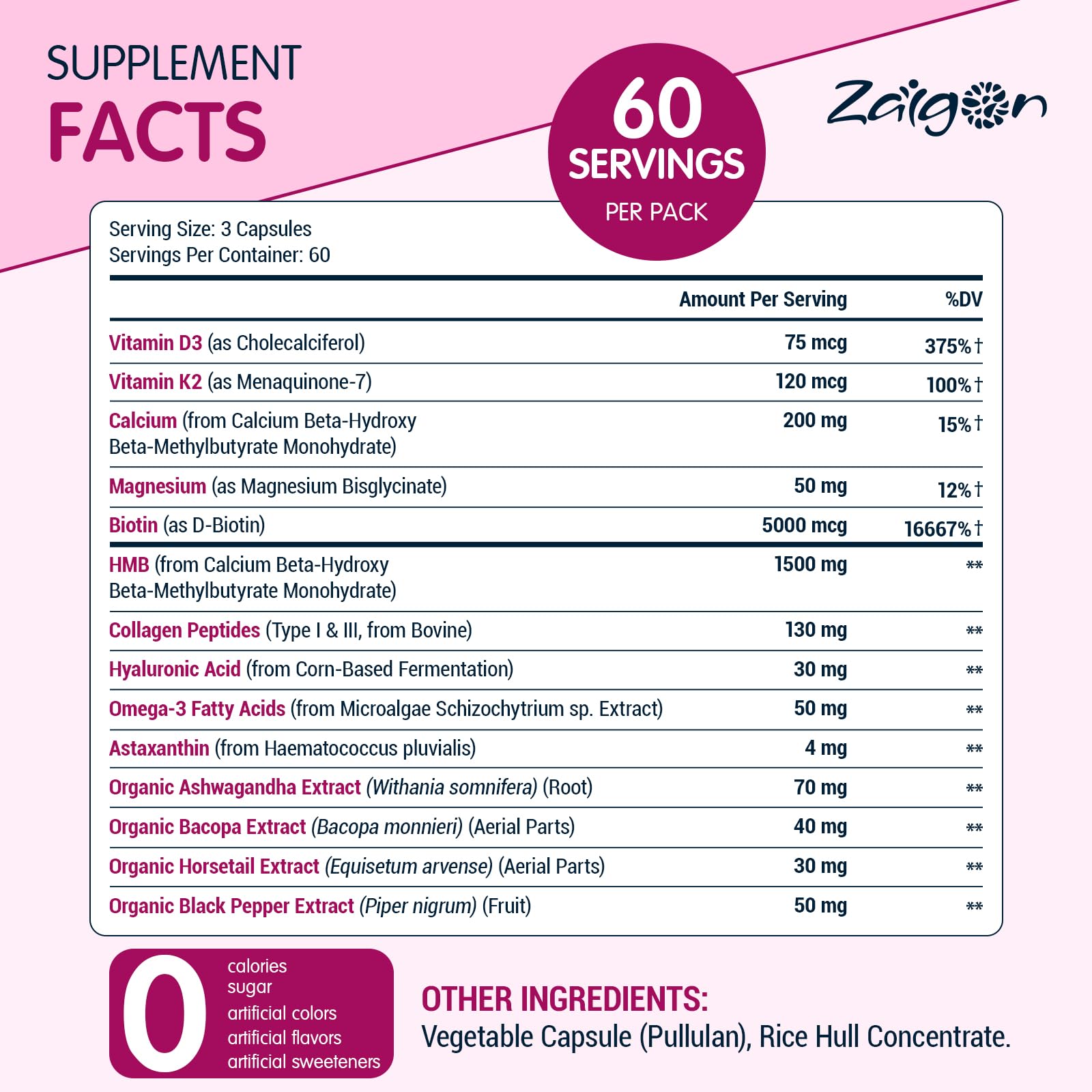 Zaigon HMB horsetail silica supports natural hair vitality.