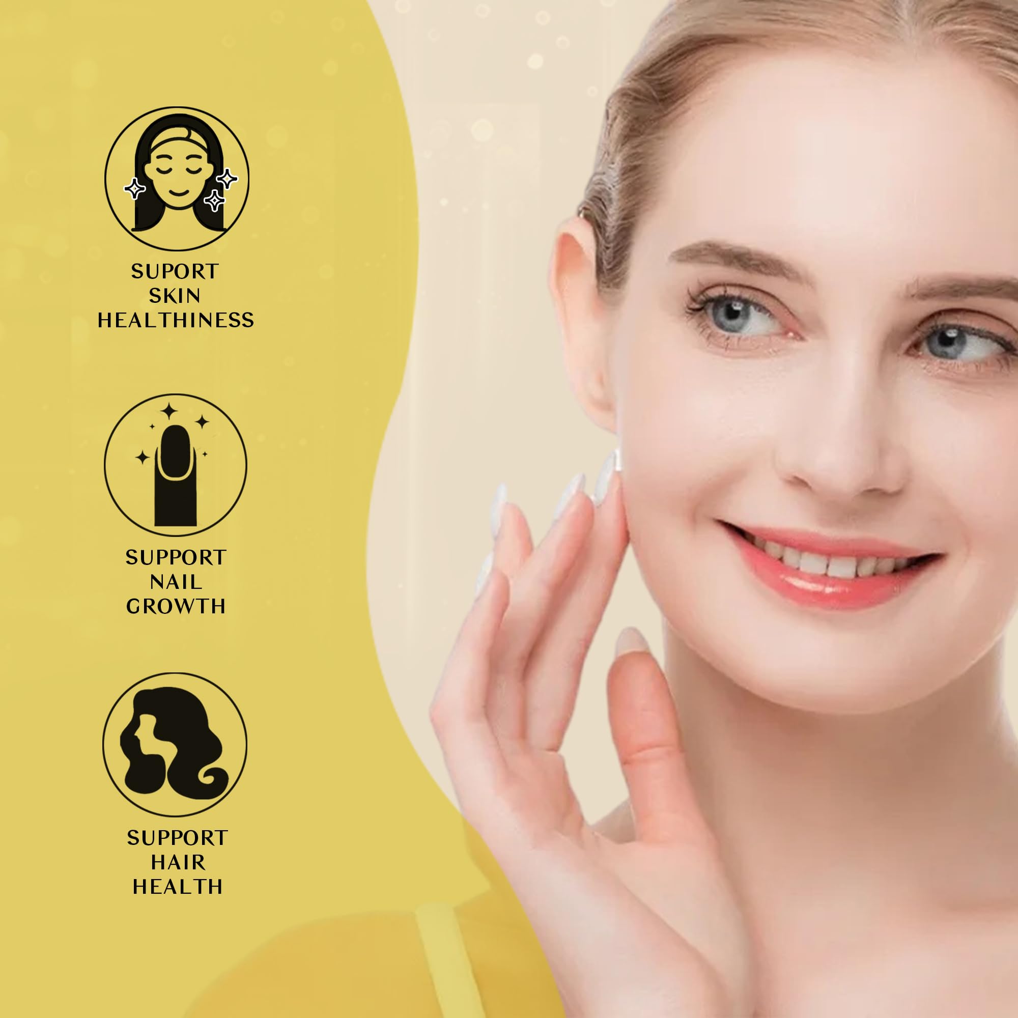 Graphic showing benefits for skin, hair, nails, and joints