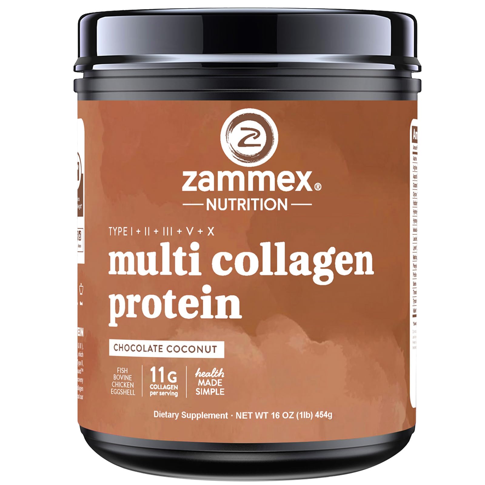 Zammex Multi Collagen Protein Powder Chocolate canister