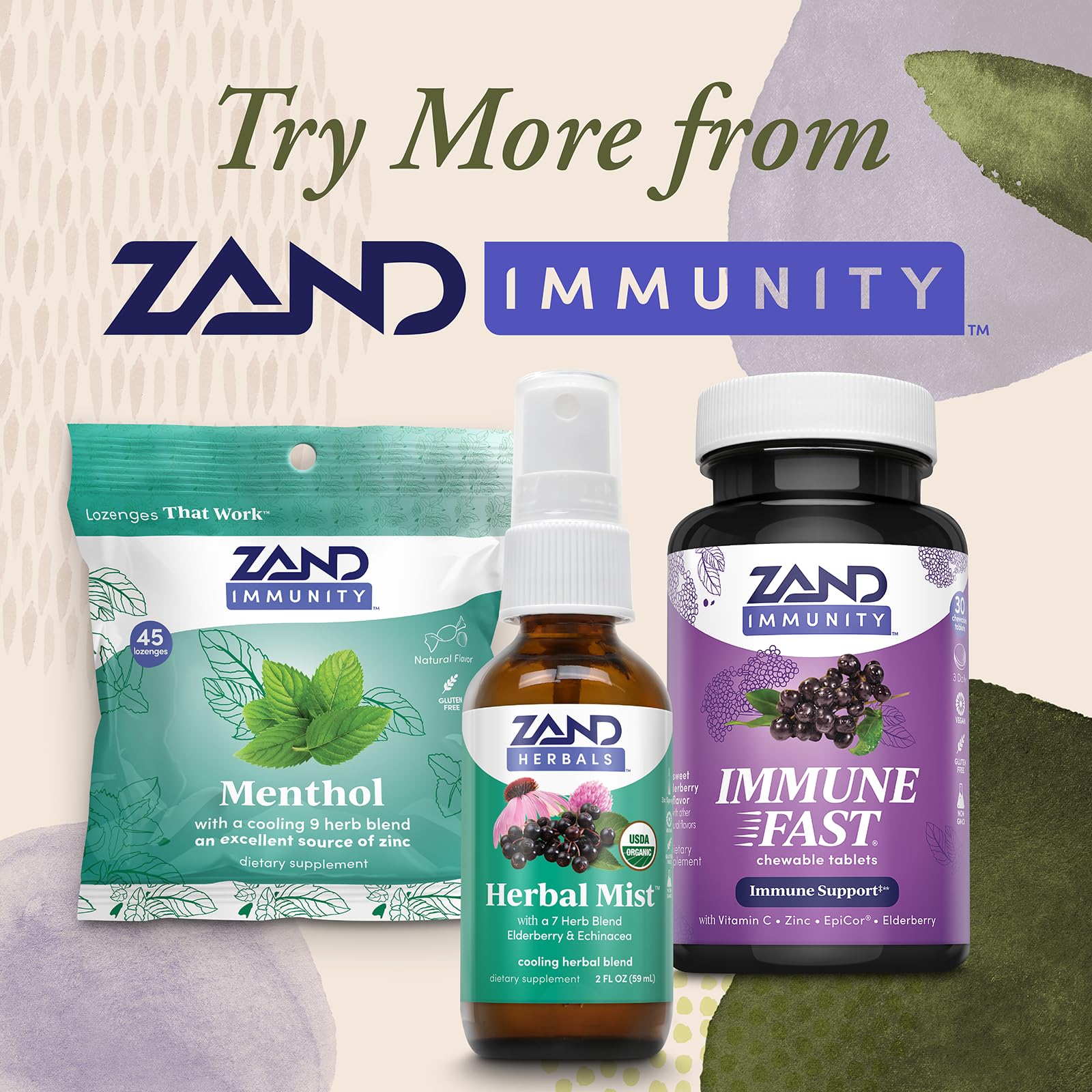 Supplement facts label on ZAND Immune Fast packaging