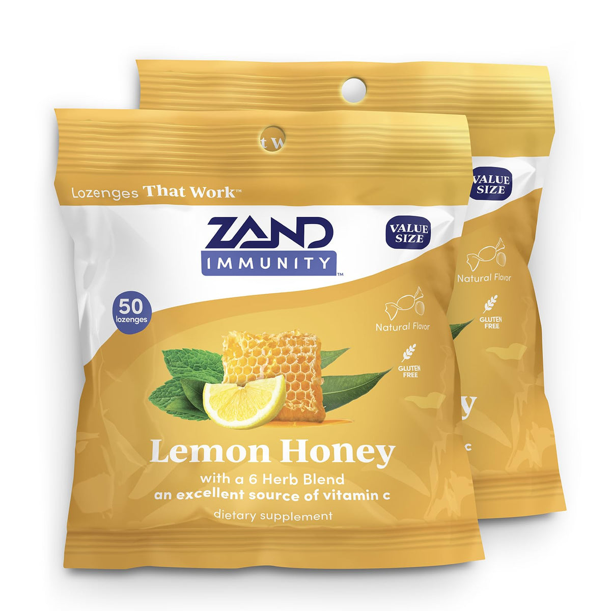 ZAND Immunity Lemon Honey lozenges 2-pack on white background