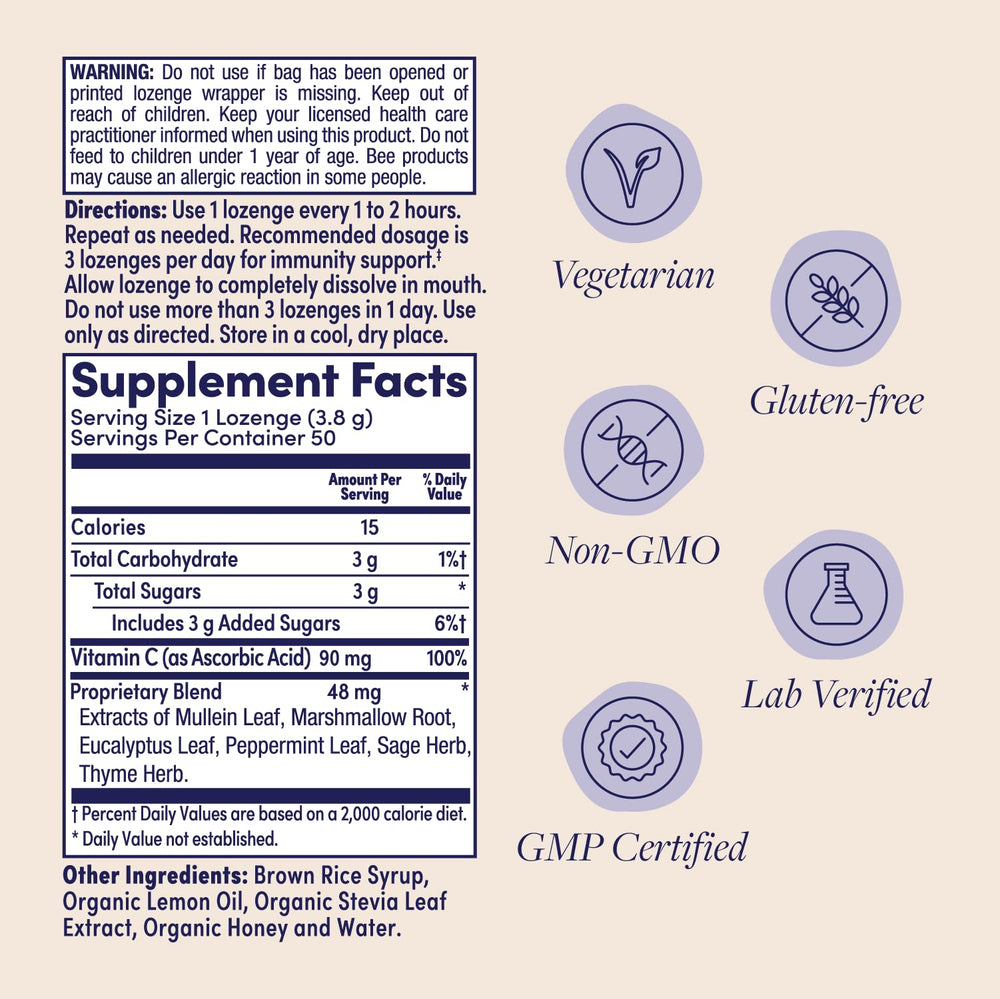 Front packaging of ZAND Immunity Lemon Honey lozenges 2-pack