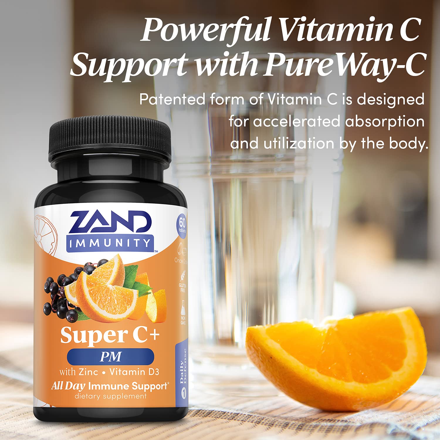 Vitamin D-3 125 mcg, Zinc 20 mg, and Elderberry 300 mg in Zand Immunity Super C+ PM