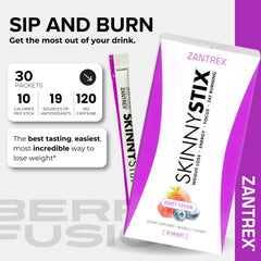 Back view of Zantrex SkinnyStix Berry packaging with details