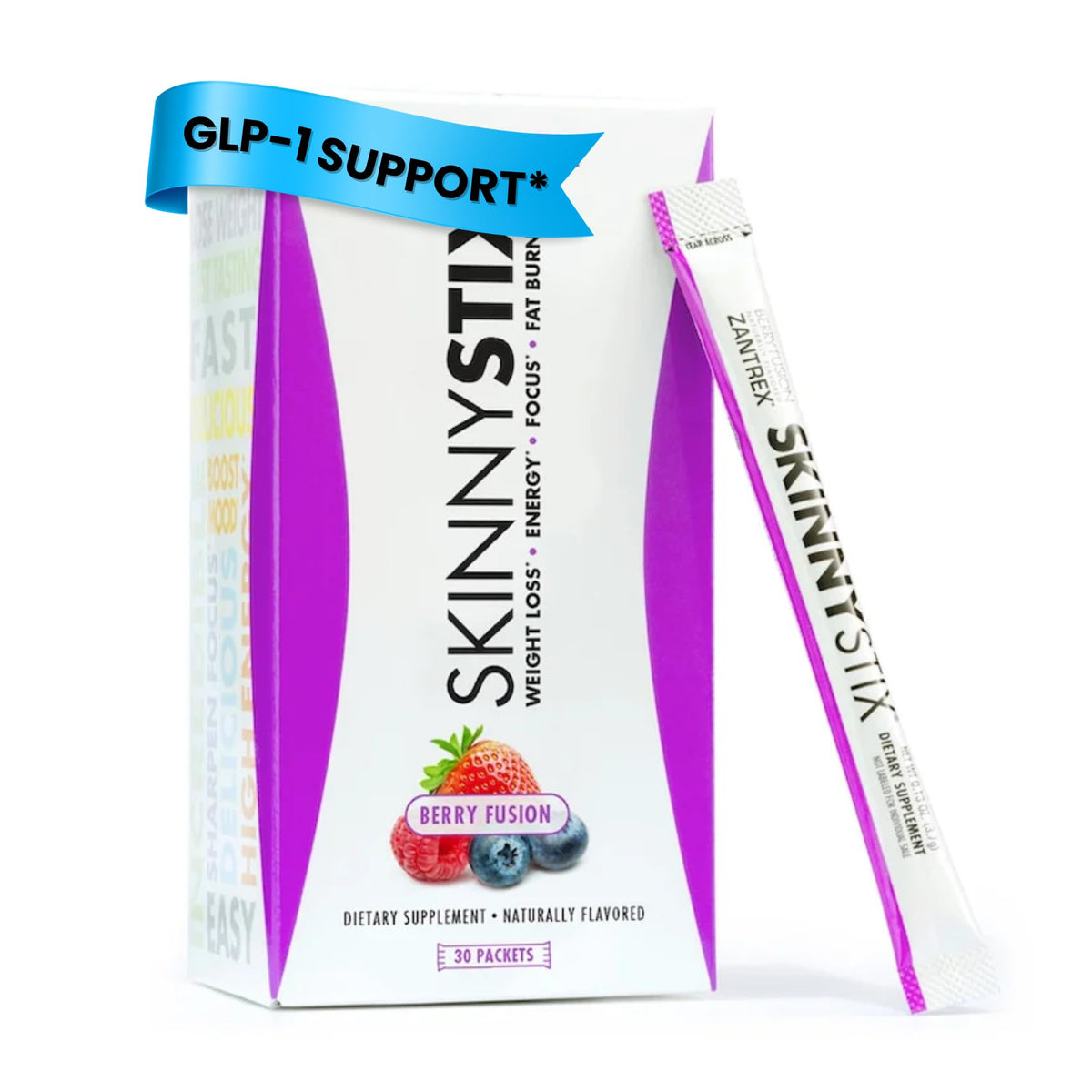 Front view of Zantrex SkinnyStix Berry packaging