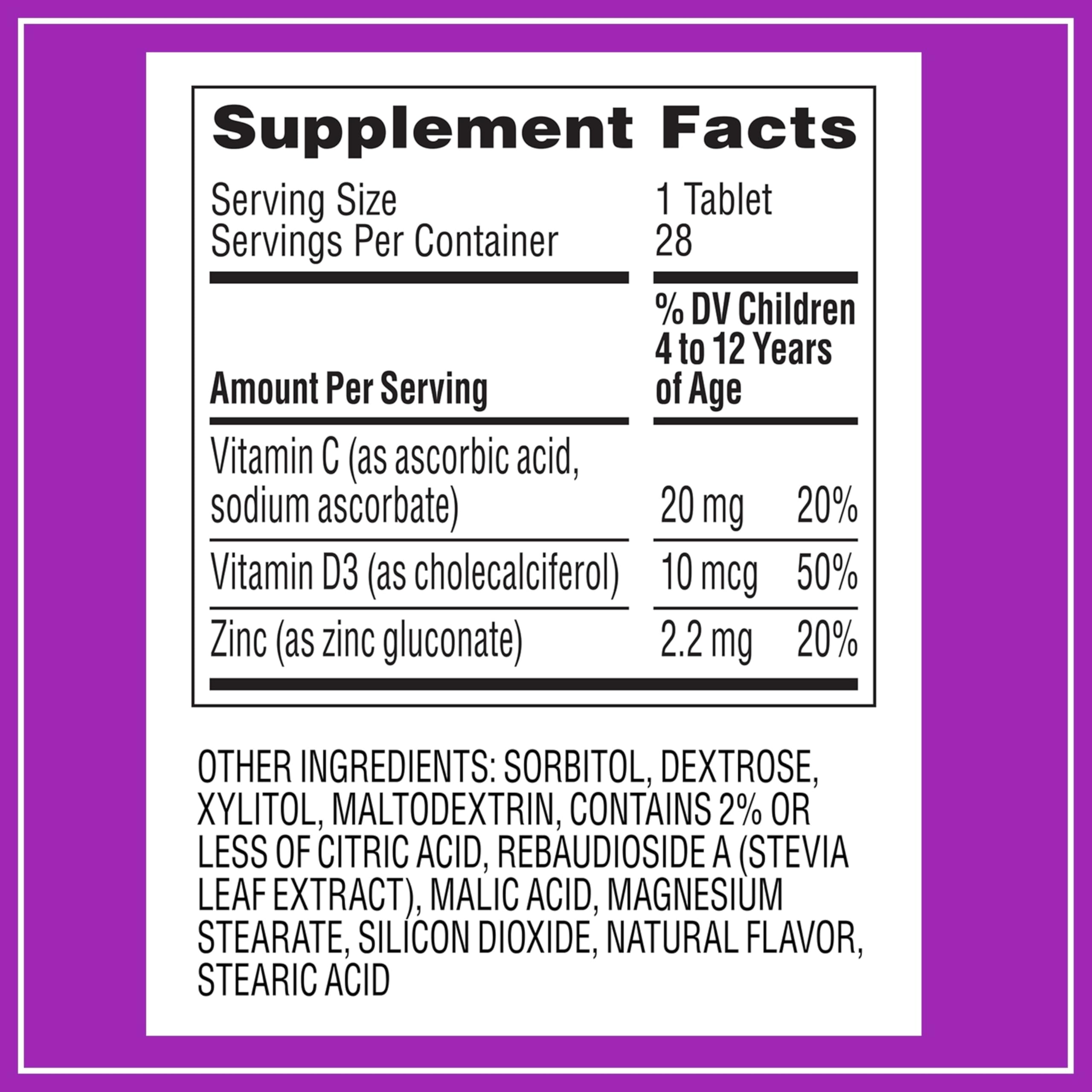 Nutrition facts and vitamin content on box