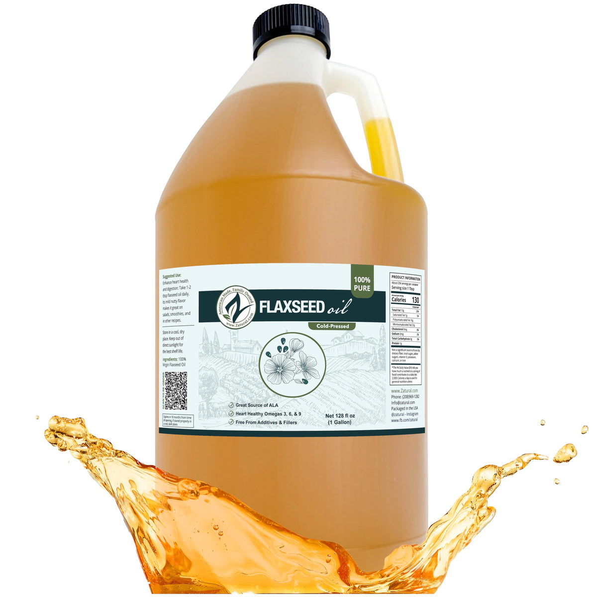 Bottle of Zatural Flaxseed Oil 128oz