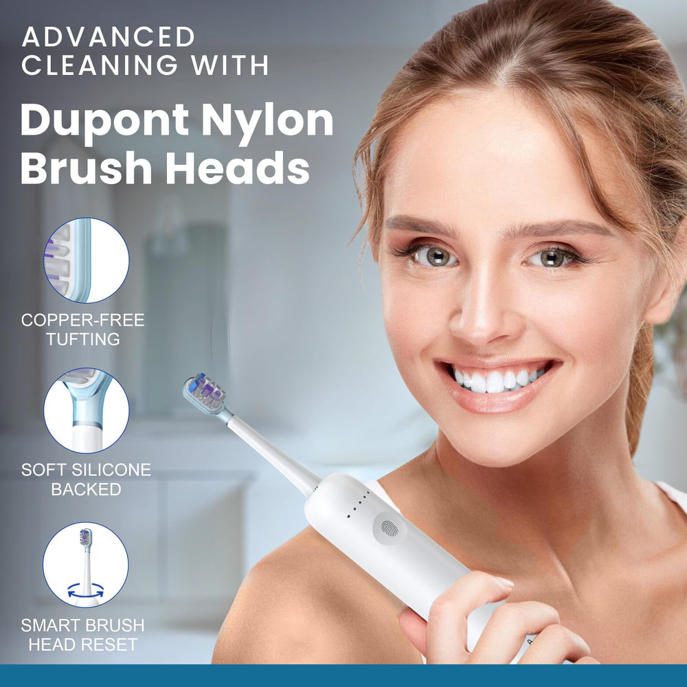 Six DuPont nylon brush heads (four soft, two medium) for replacement
