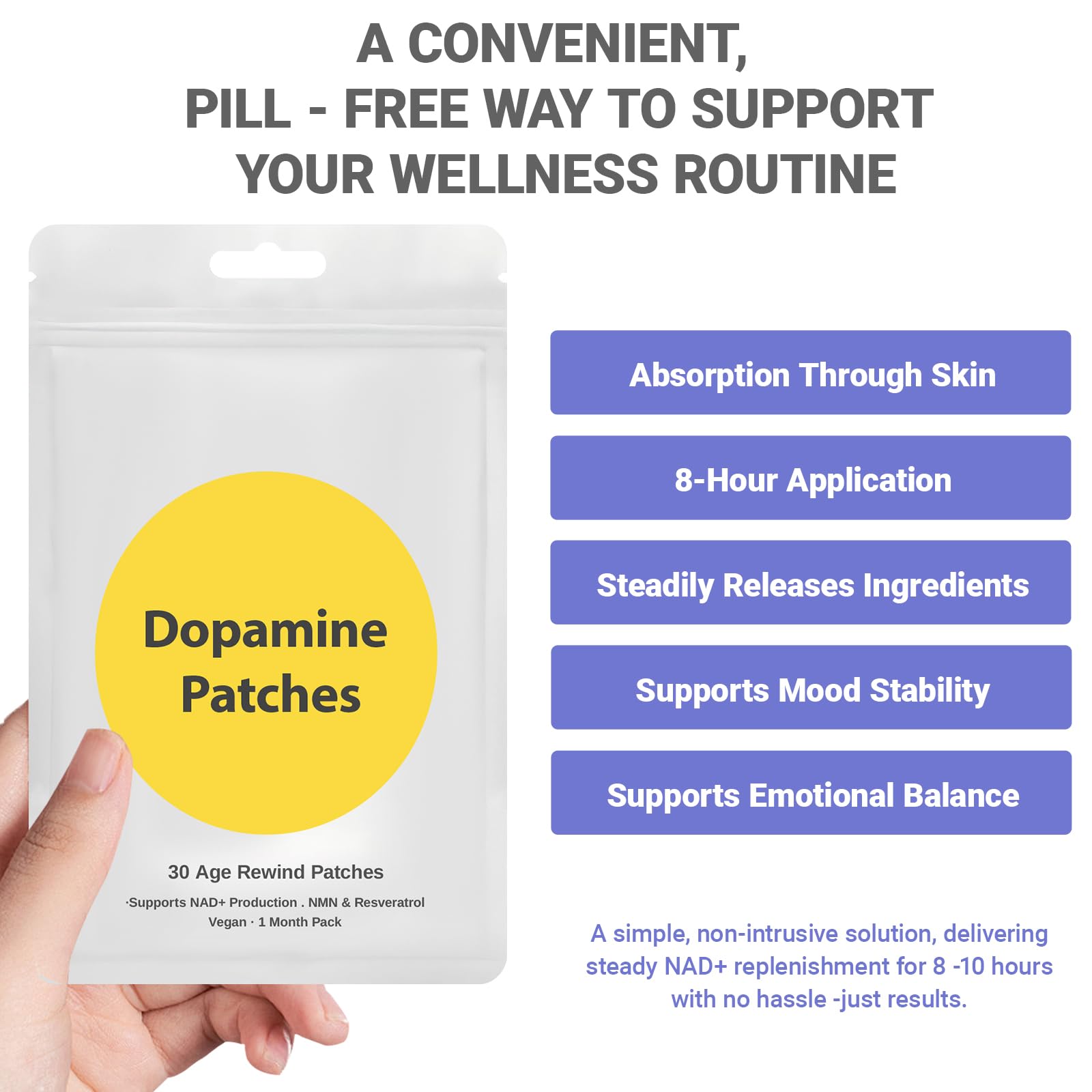 Dopamine Patch applied to clean, hair-free skin