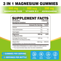 Graphic showing 500mg magnesium oxide per serving in ZA'ZA K ORGANICS gummies