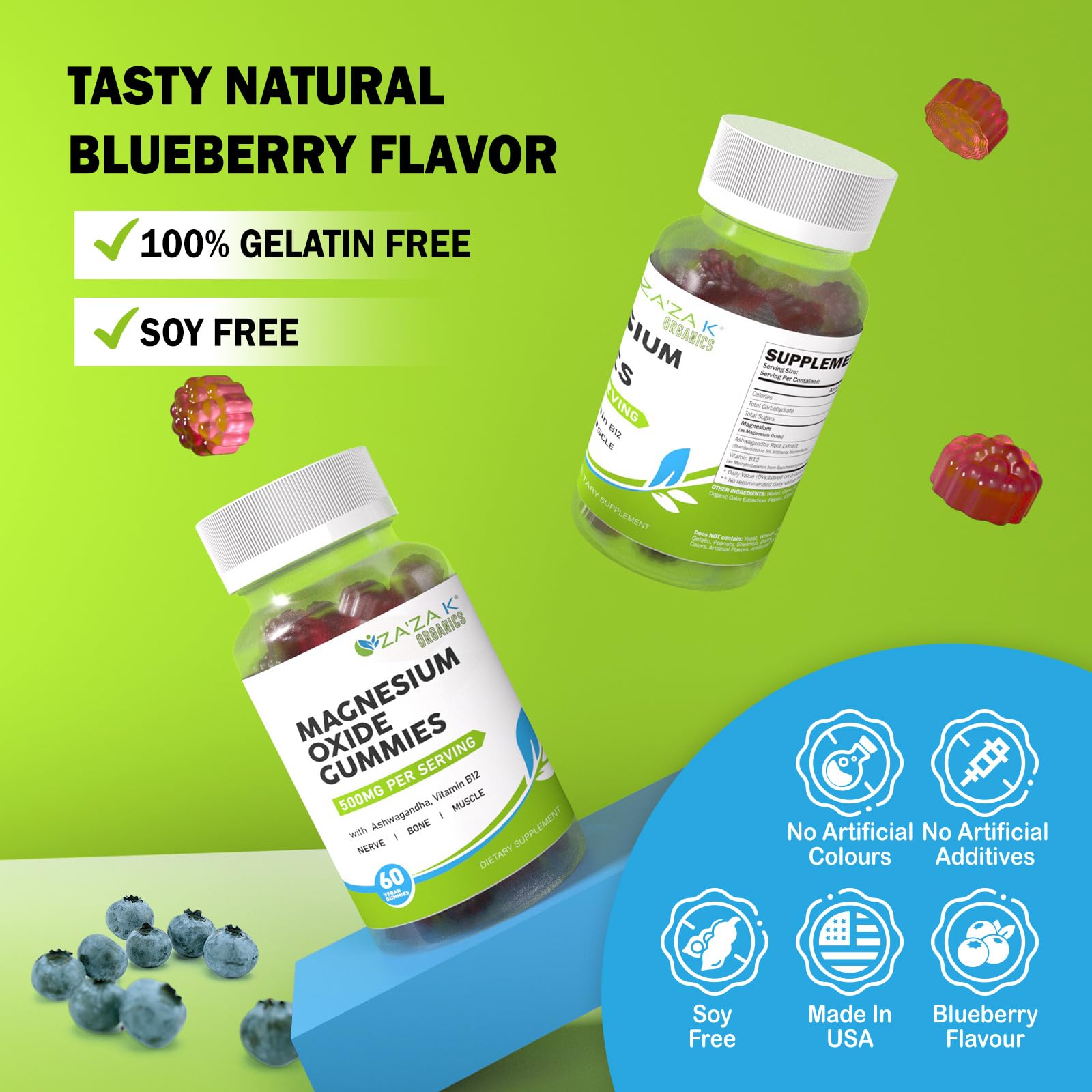 Travel-friendly ZA'ZA K ORGANICS magnesium gummies for adults and kids