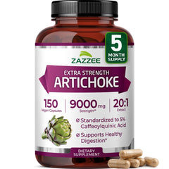 Zazzee Extra Strength Artichoke 20:1 Extract hero image with bottle and capsules