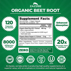 Beet root capsules showing 8000 mg strength per capsule