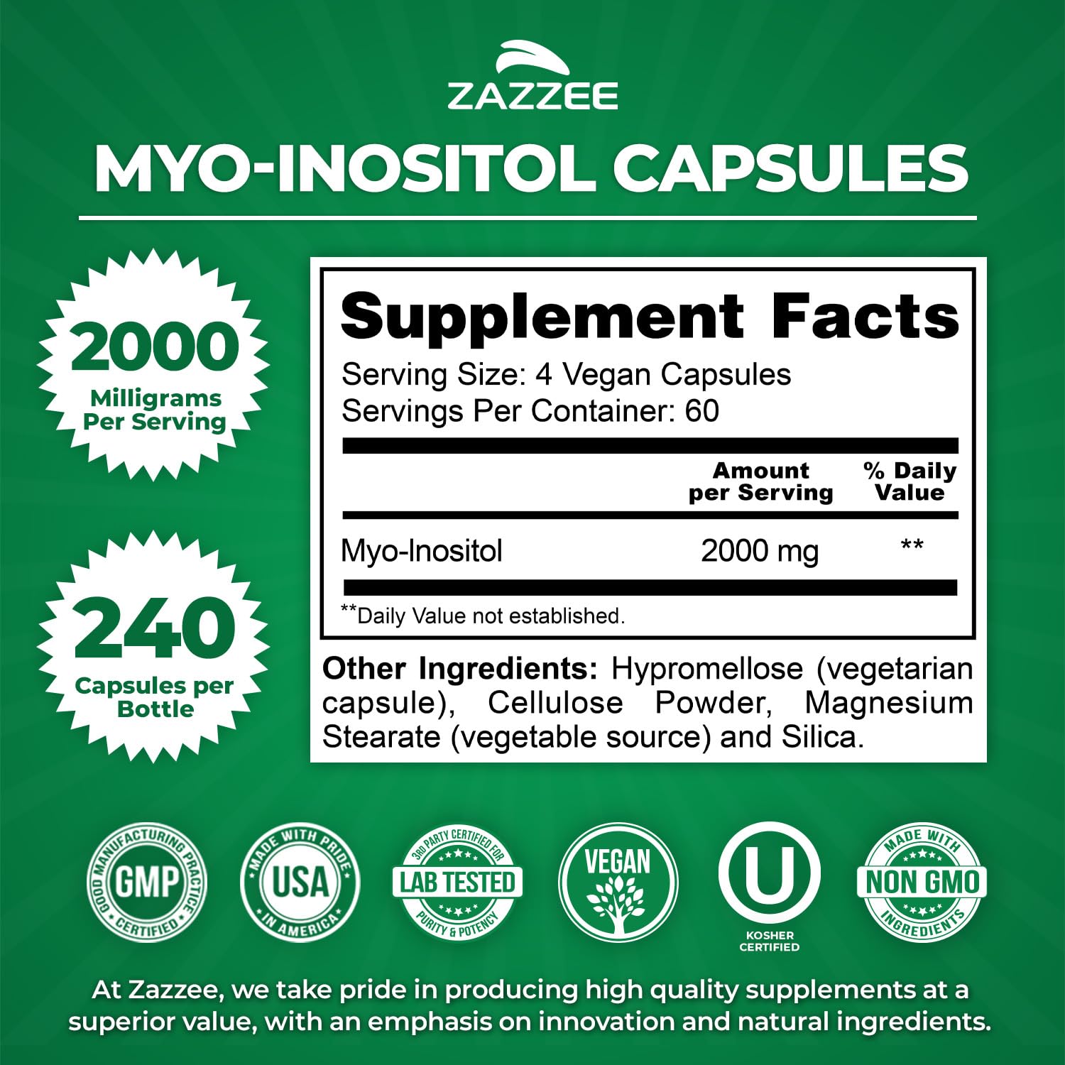 Zazzee capsule close-up highlighting smooth vegan texture benefit