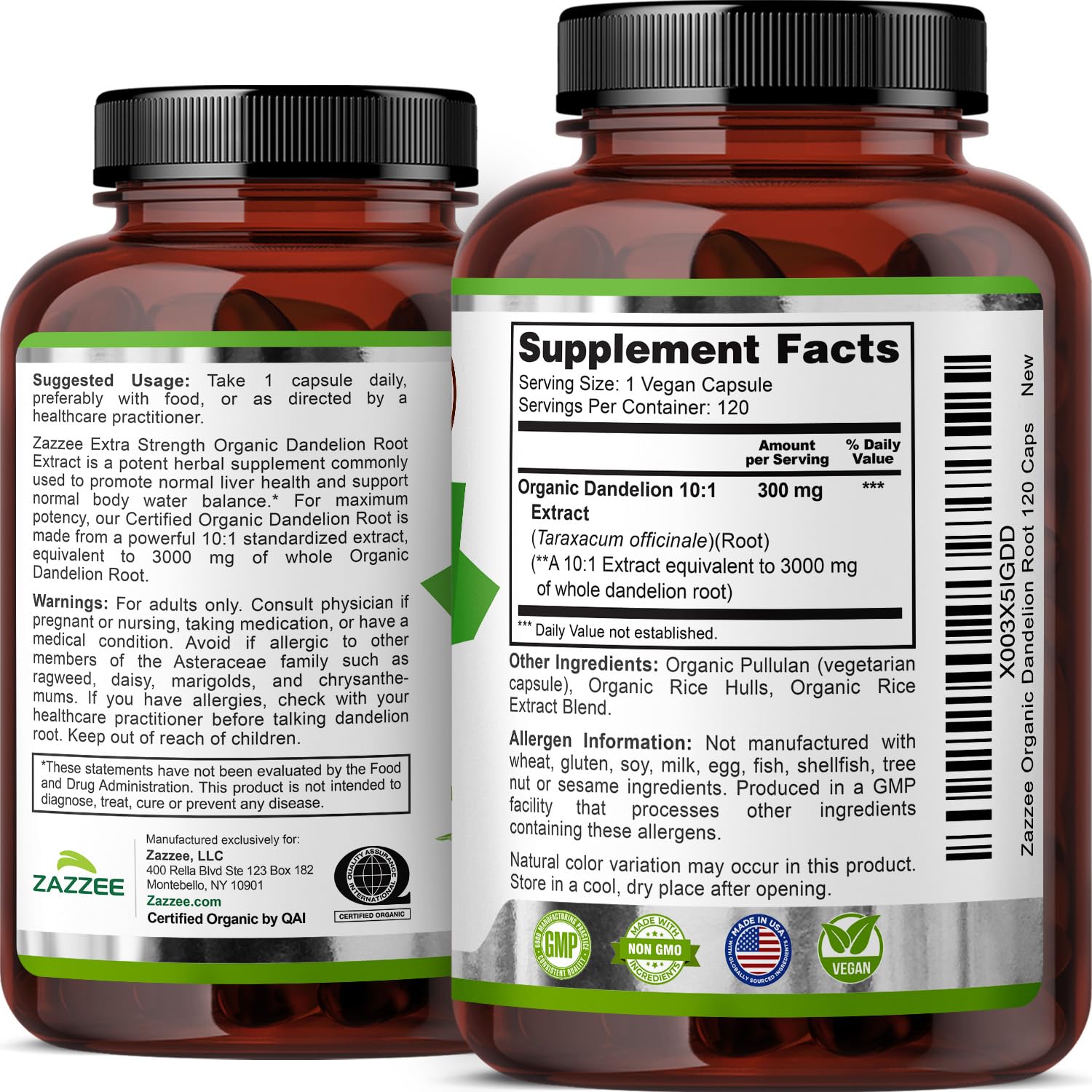 Zazzee Dandelion Root on shelf with wellness products for daily digestive support.