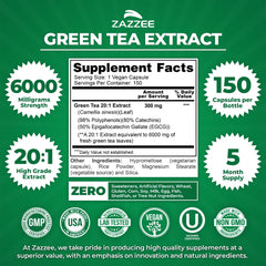 Close-up of Green Tea Extract bottle label highlighting 6000 mg strength