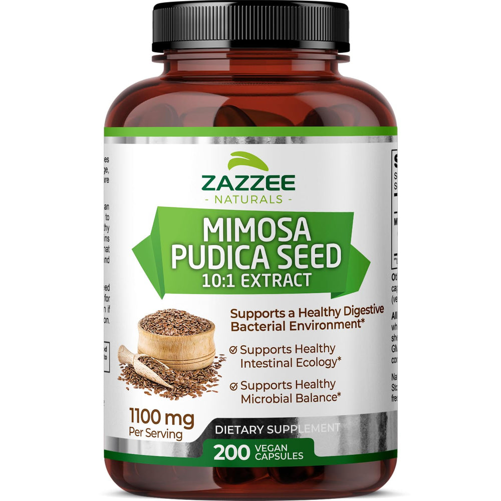 Bottle of Zazzee Mimosa Pudica Seed Extract 10:1 – 200 vegan capsules