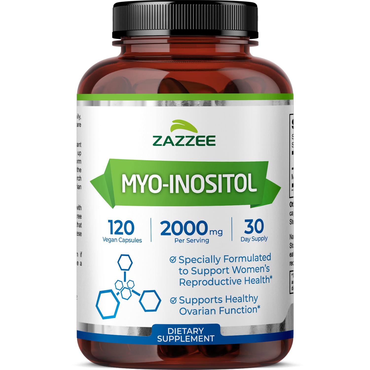 Zazzee Myo-Inositol Capsules bottle with label