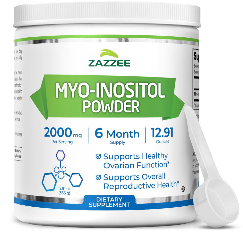 Front view of Zazzee Myo-Inositol Powder container