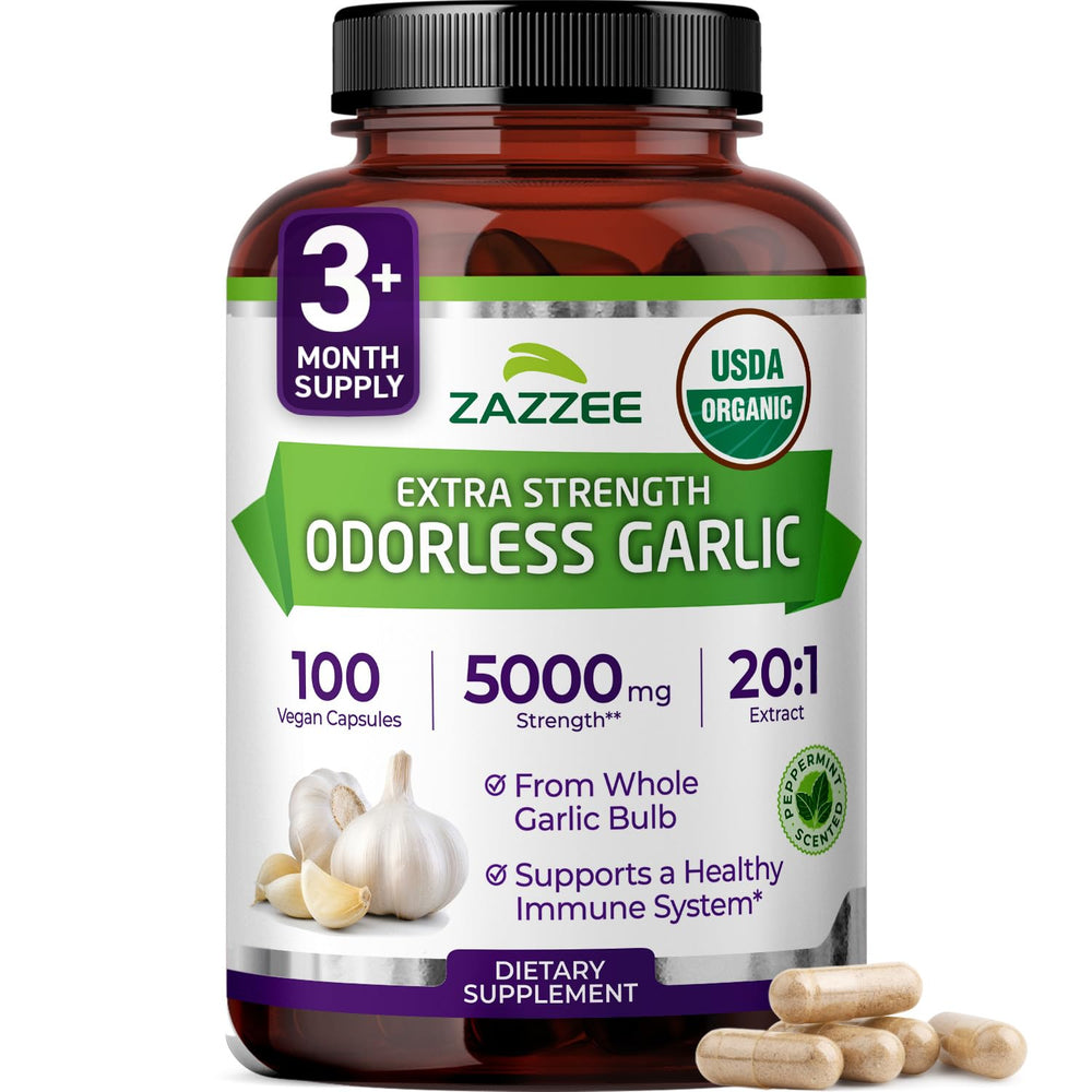 Zazzee Odorless Garlic 20:1 Extract bottle label