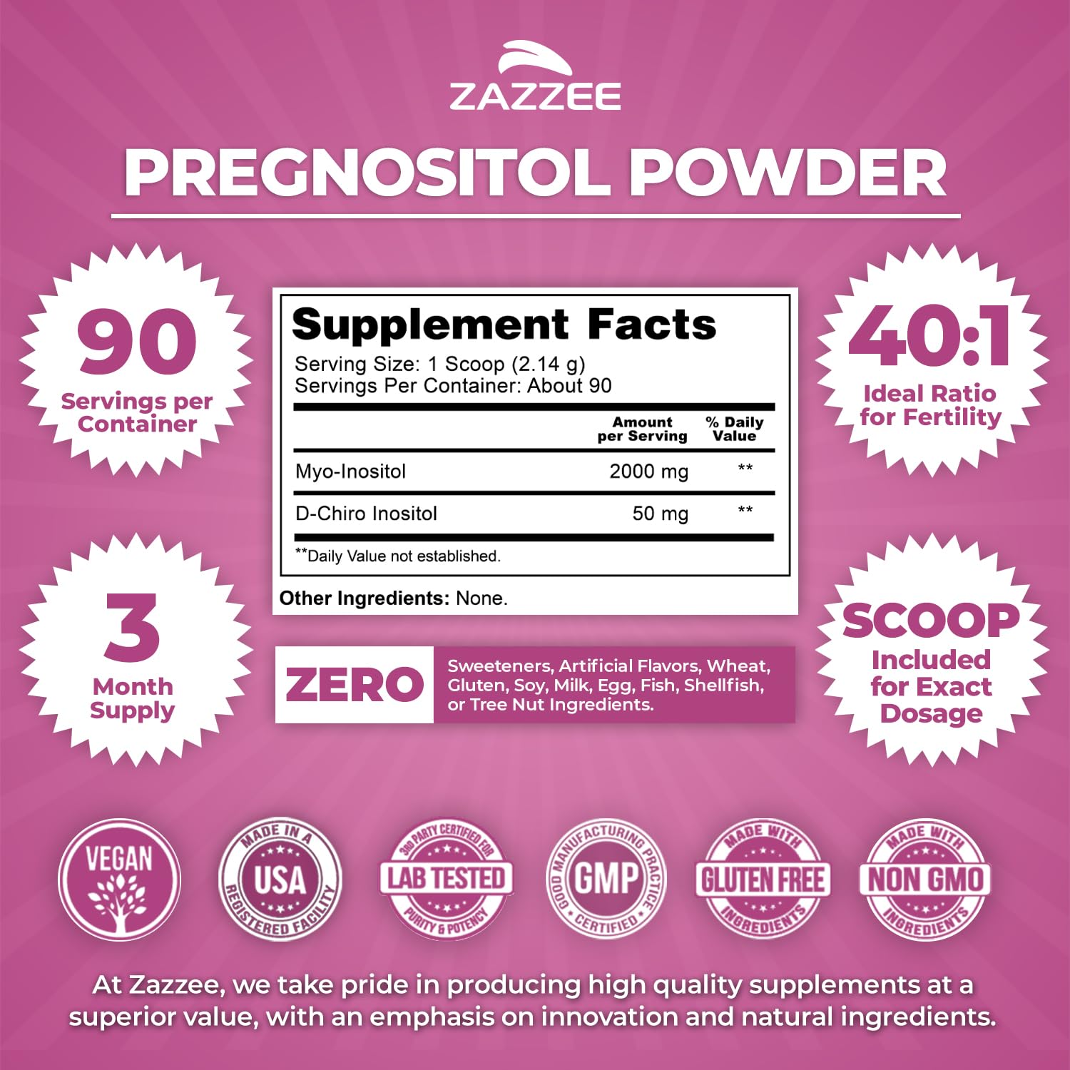 Zazzee open bottle with included scoop for accurate daily dosing