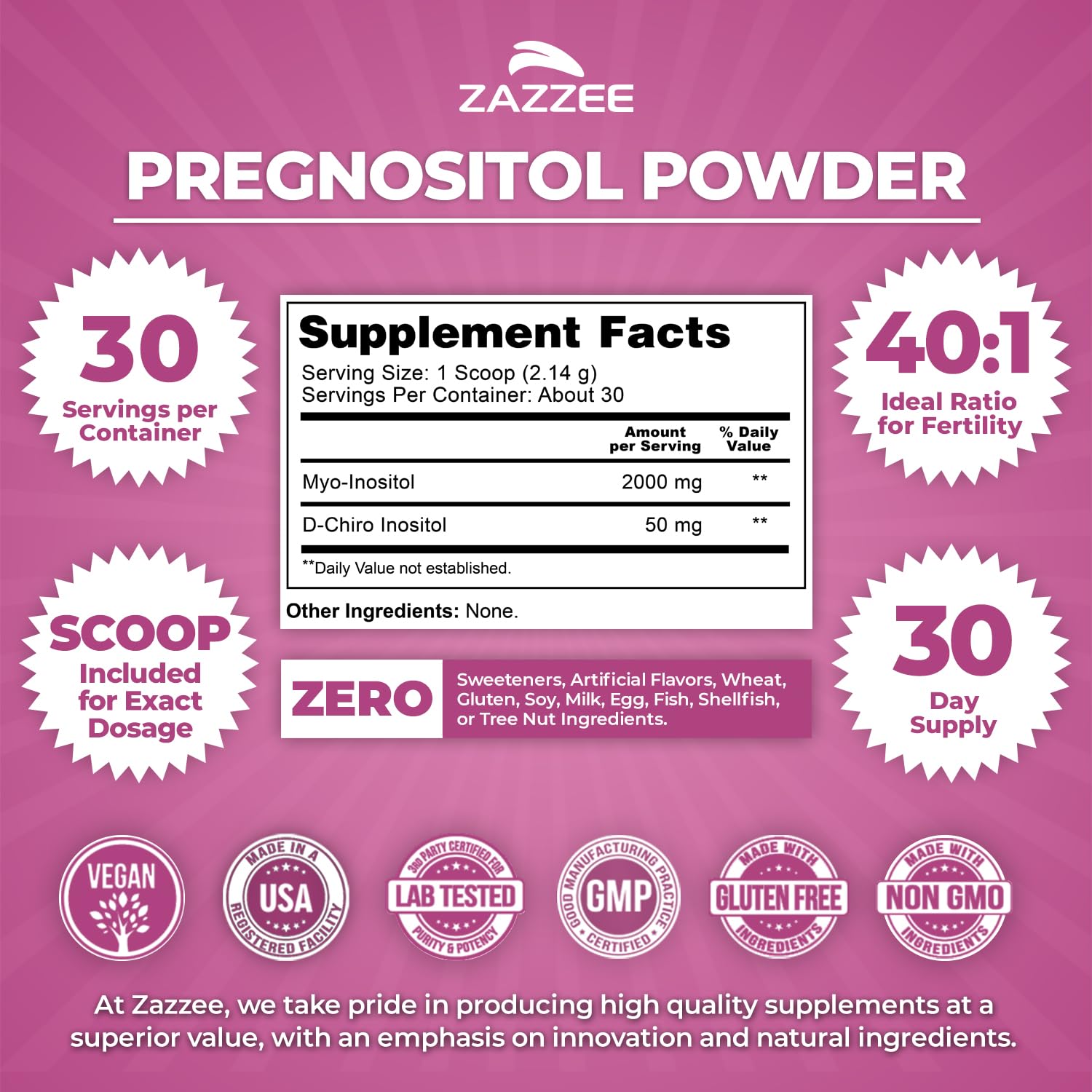 Zazzee scoop with powder highlighting accurate single‑serving convenience