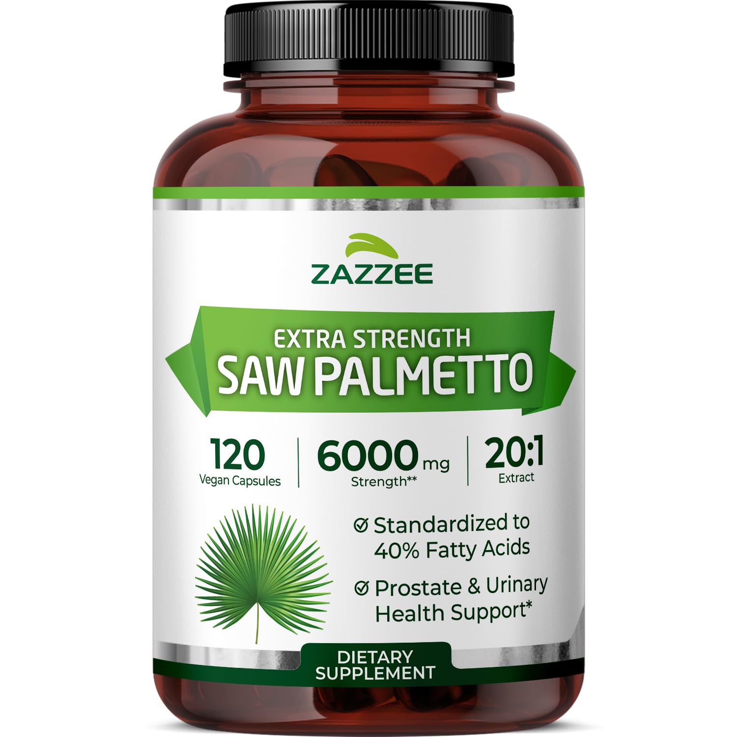 Zazzee Saw Palmetto 20:1 Extract 6000 mg per capsule