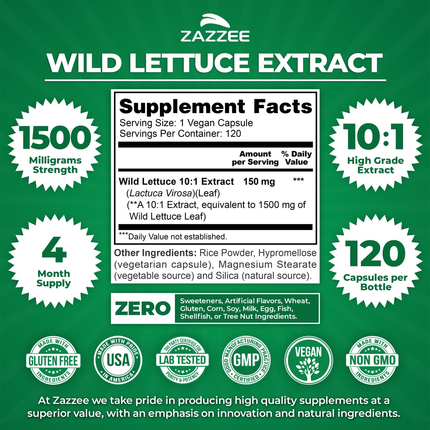 Close-up of Wild Lettuce extract capsules showing 1500 mg strength