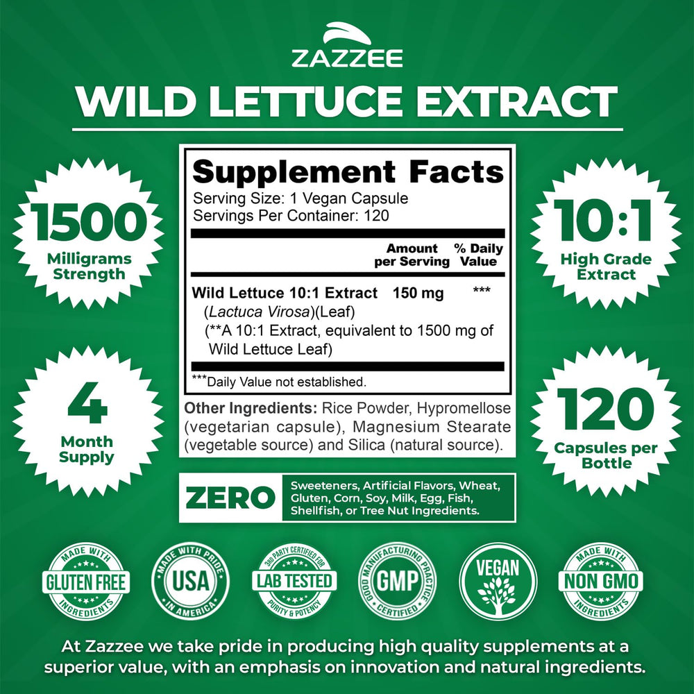 Close-up of Wild Lettuce extract capsules showing 1500 mg strength