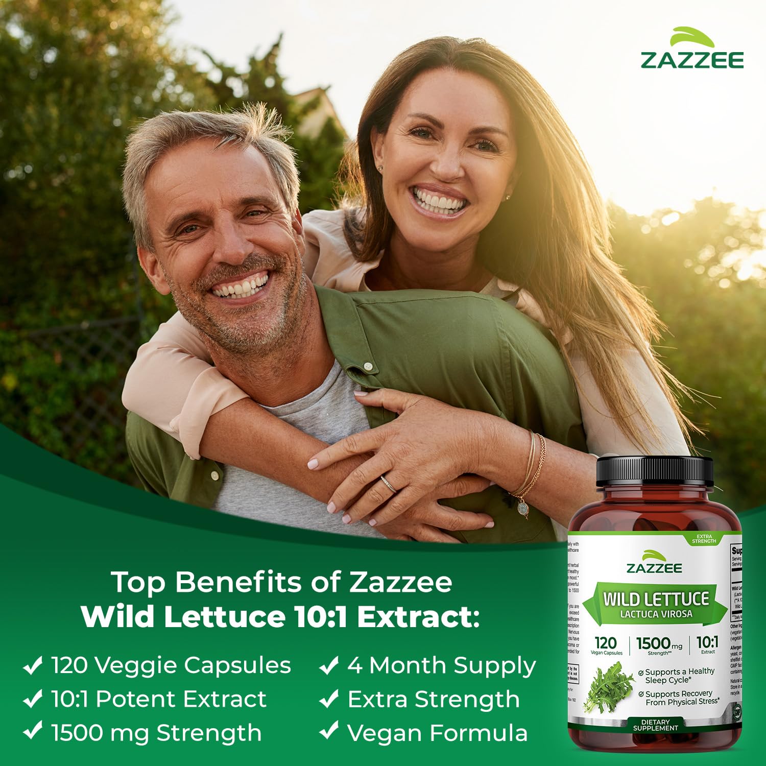 Zazzee Wild Lettuce Extract 10:1 bottle label with 1500 mg