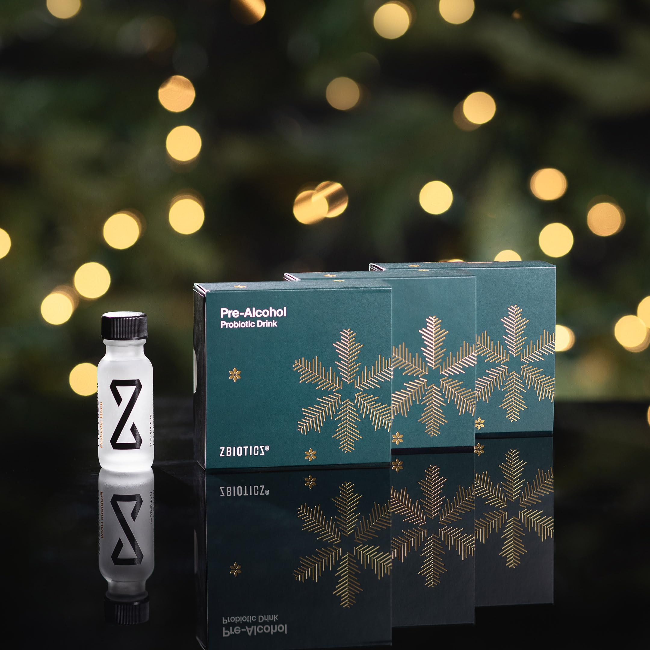 Close-up of festive ZBiotics holiday 3x3 packaging