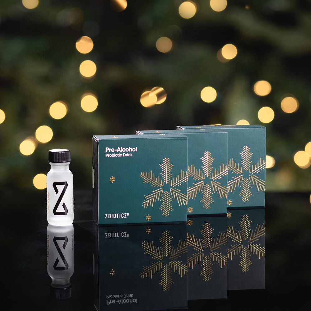 Close-up of festive ZBiotics holiday 3x3 packaging