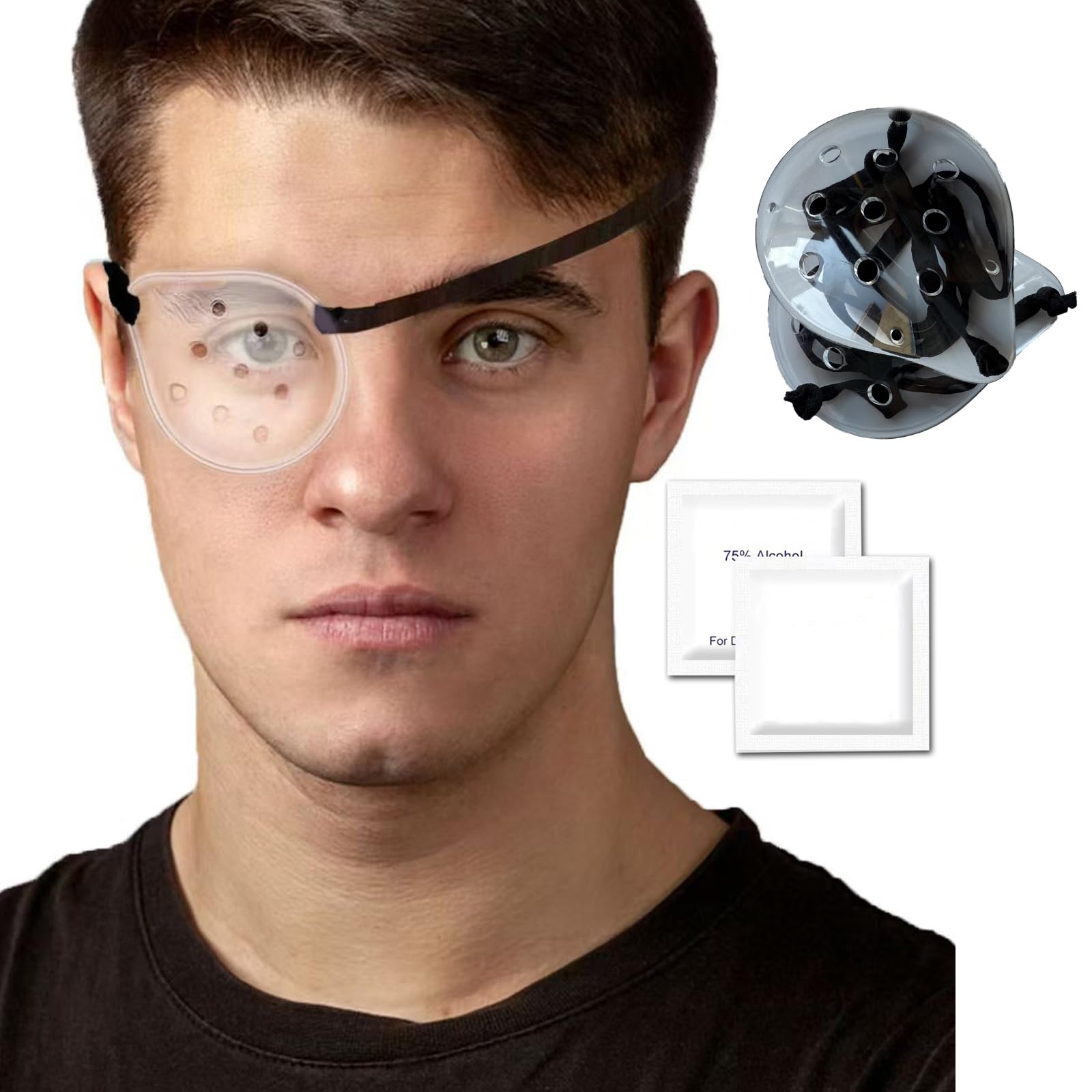 Soft silicone buckle on the eye shield strap