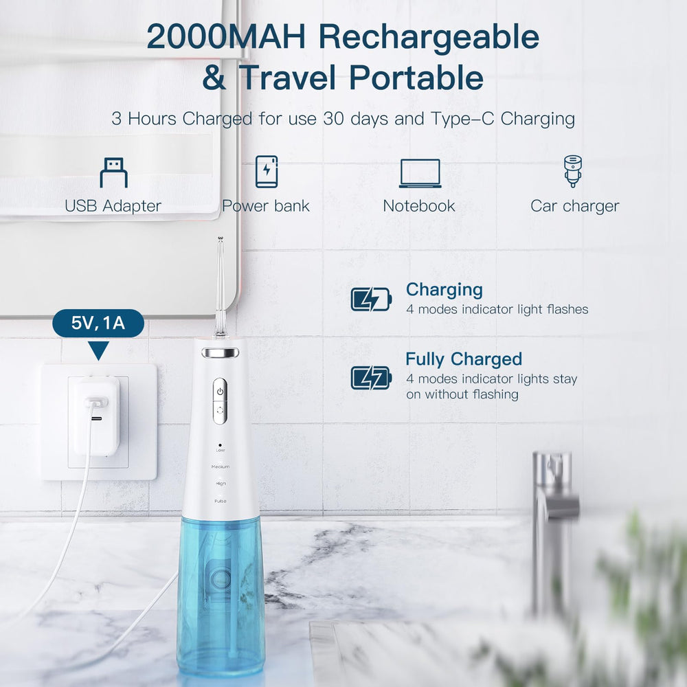 2000 mAh battery with USB-C charging for travel and home use