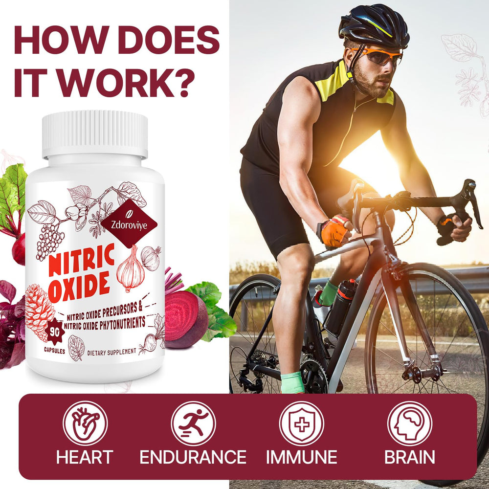 Zdoroviye Nitric Oxide bottle label emphasizes overall wellness for men.