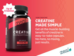 Back view of Zeal Creatine Monohydrate 300 Capsules Unflavored bottle