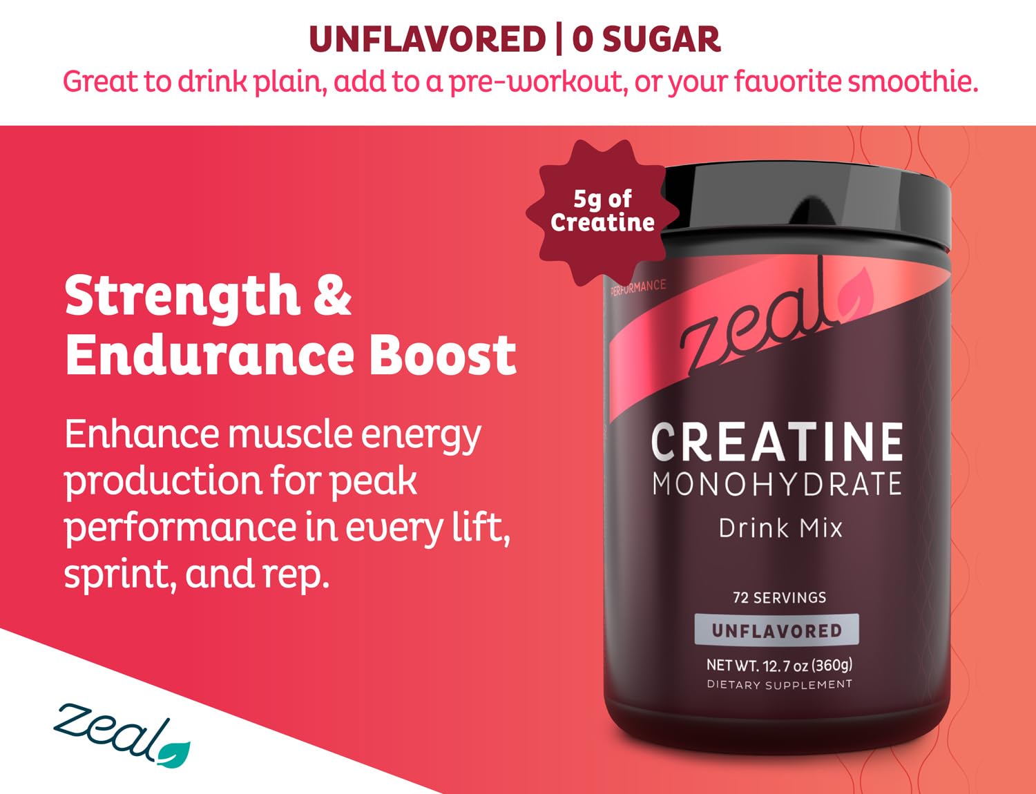 Serving scoop showing a level 5 g of creatine monohydrate