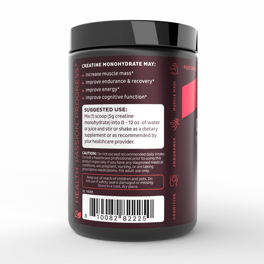 Zeal Creatine Monohydrate Unflavored Powder on white background