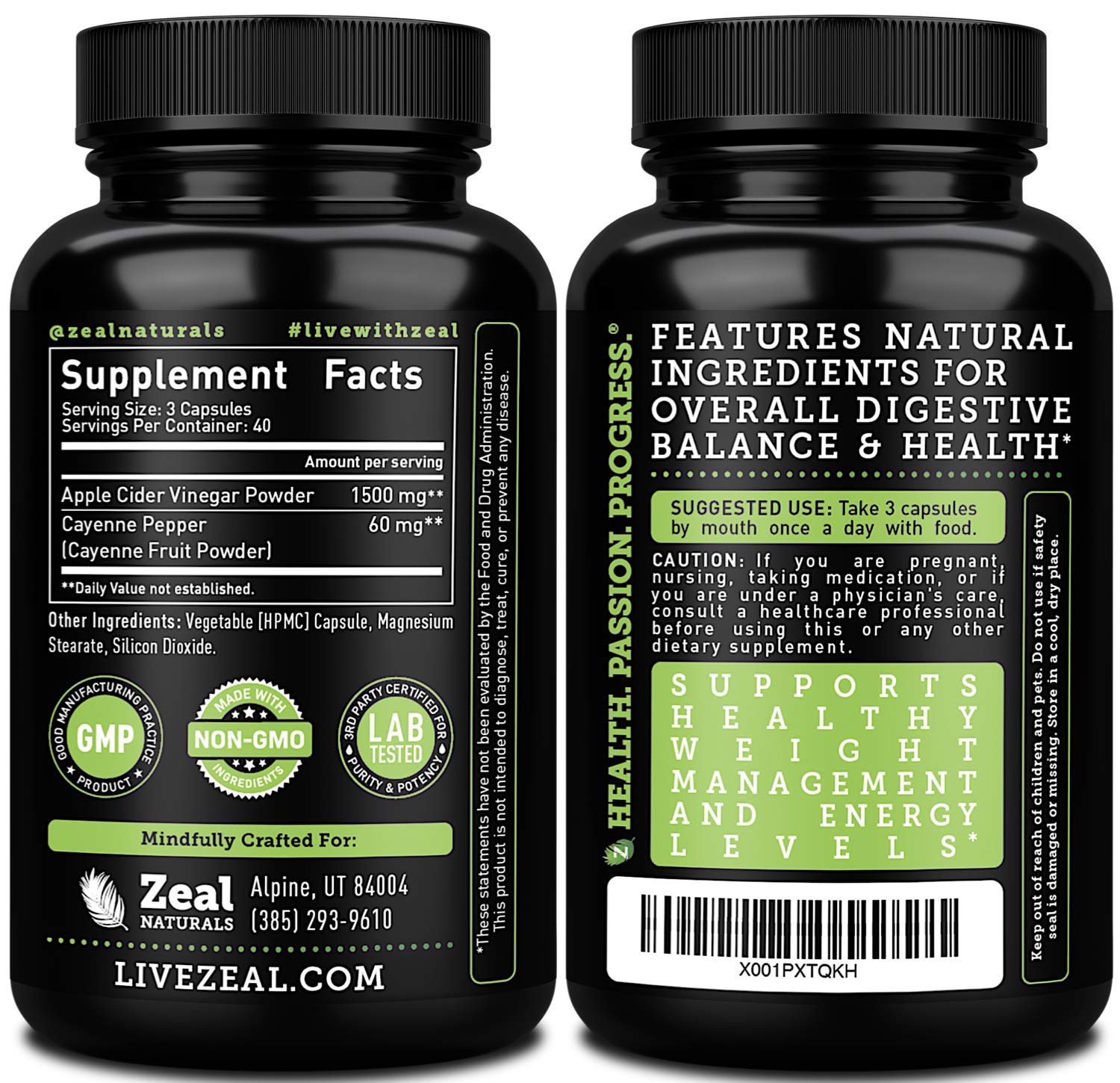 Close-up of Zeal Naturals ACV capsules with cayenne pepper