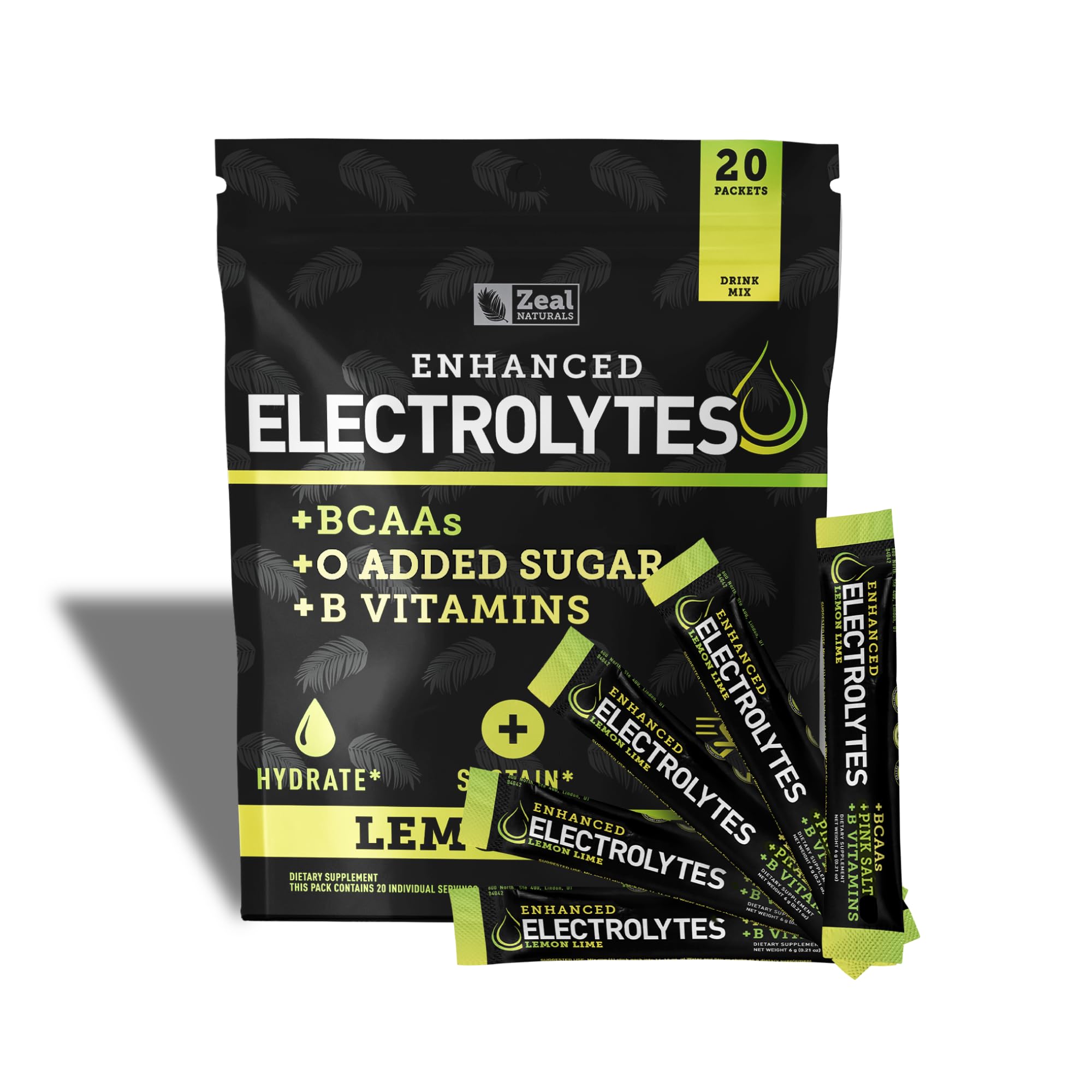 Zeal Naturals enhanced electrolyte stick pack Lemon Lime outer packaging for on-the-go hydration.